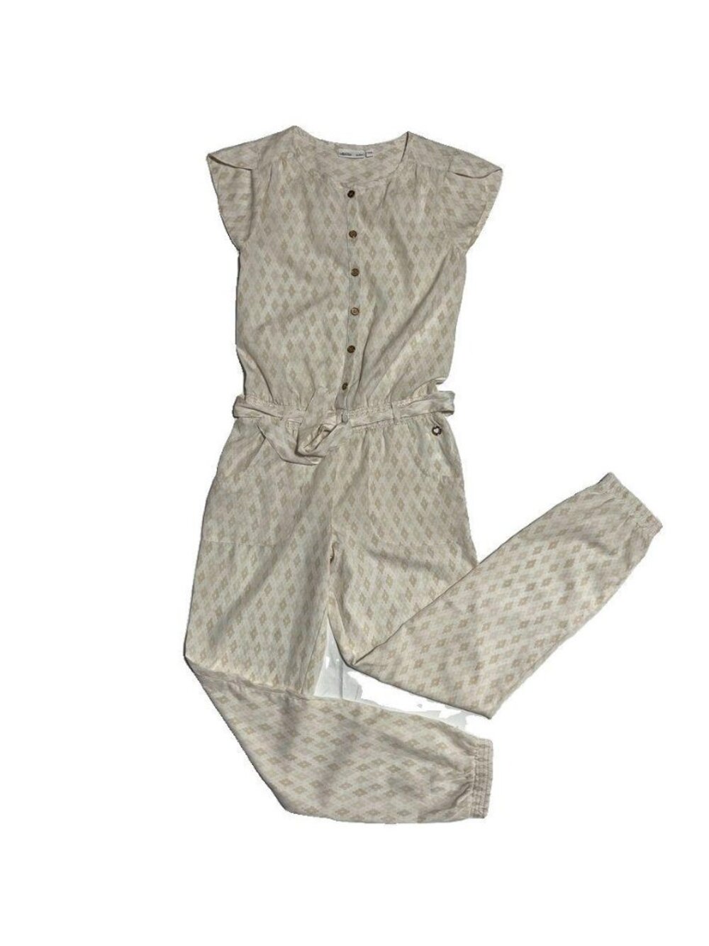 Milla Star By JBC Beige Diamond Pattern Jumpsuit For Girls Size 140NL US 1